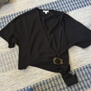 TOPSHOP Black Wrap Buckle Crop Top